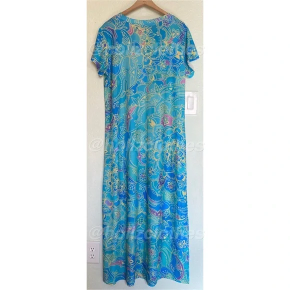 Beachy Tropical Summer Floral Blue Maxi Dress Size L - Picture 6 of 8